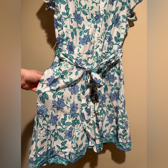 Calypso St. Barth floral print mini button down shirt dress flutter sleeve - Picture 13 of 13